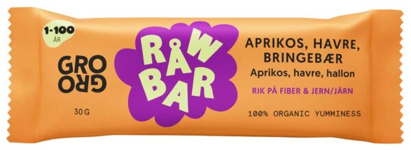 RÅWBAR med aprikos, havre og bringebær 30 g