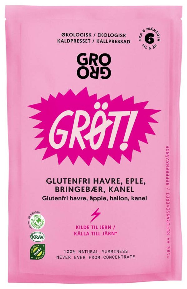 Grøt med bringebær og kanel Fra 6 mnd, Økologisk, 100 g